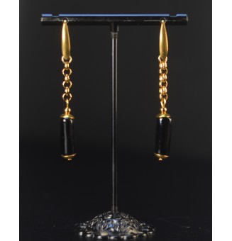 Boucles d'oreilles tubes noires en verre filé – Acier inoxydable doré