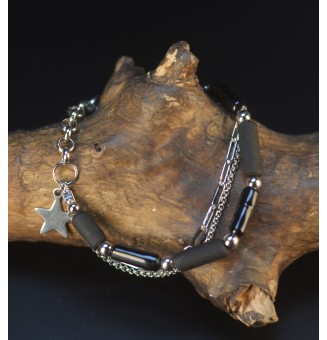 Bracelet multi-rangs noir en perles de verre filé – Acier inoxydable argenté