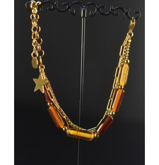 Bracelet multi-rangs ambré en perles de verre filé – Acier inoxydable doré