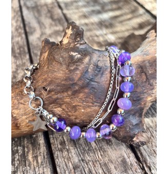 Bracelet Multirangs  & Perles de Verre Filé – Modèle Unique - Violet givré