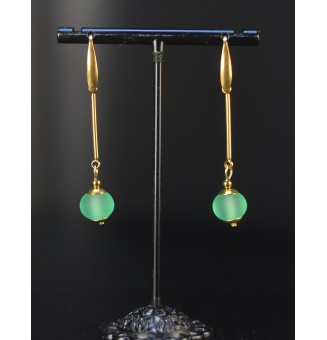Boucles d’oreilles – Acier inoxydable doré  & perles de verre vert givré artisanales