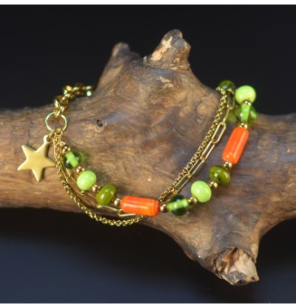 Bracelet Multirangs Doré & Perles de Verre Filé – Modèle Unique - MULTICOLORE