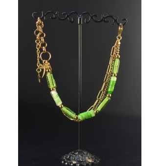 Bracelet VERT Doré & Perles de Verre Filé – Modèle Unique - VERT