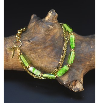 Bracelet VERT Doré & Perles...