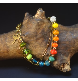 Bracelet Multirangs Doré & Perles de Verre Filé – Modèle Unique - MULTICOLORE