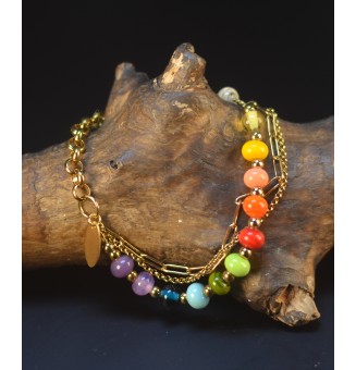 Bracelet Multirangs Doré & Perles de Verre Filé – Modèle Unique - MULTICOLORE