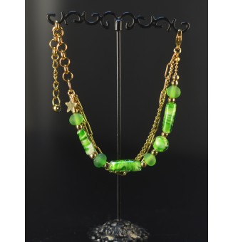 Bracelet VERT Doré & Perles...