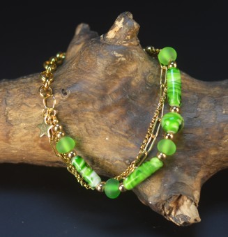 Bracelet VERT Doré & Perles de Verre Filé – Modèle Unique - VERT