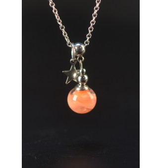 Collier court bleu ABRICOT – Perle de verre artisanale - acier inoxydable
