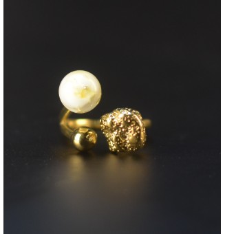 Bague réglable acier inoxydable doré avec perle de verre – Nouveau modèle - blanc or