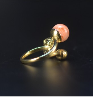Bague réglable acier inoxydable doré avec perle de verre – Nouveau modèle - ABRICOT