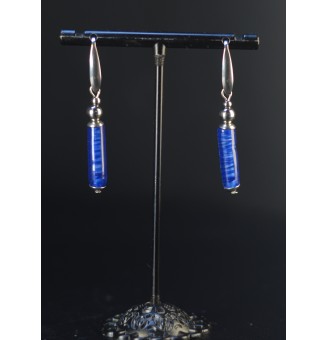 Boucles d'oreilles tubes BLEUES en verre filé – Acier inoxydable