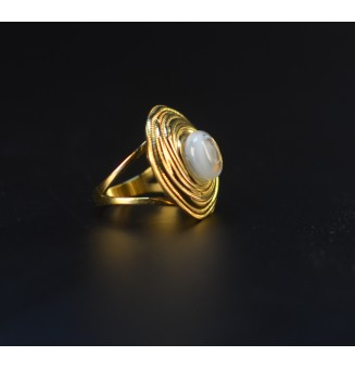 Bague en Verre Filé au Chalumeau "BLANCHE"  - acier INOXYDABLE doré