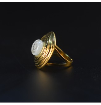 Bague en Verre Filé au Chalumeau "BLANCHE"  - acier INOXYDABLE doré