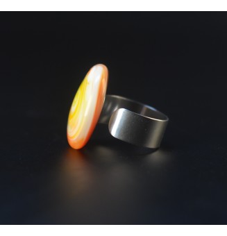 Bague artisanale multicolore – cabochon en verre filé – pièce unique