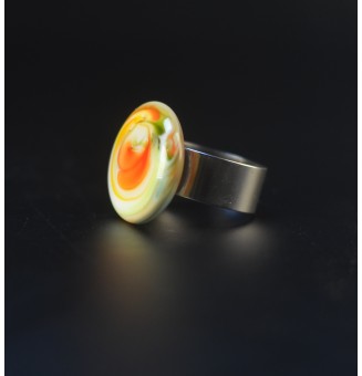 Bague artisanale multicolore – cabochon en verre filé – pièce unique