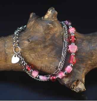 Bracelet Multirangs  & Perles de Verre Filé – Modèle Unique - ROSE