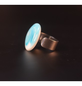 Bague cabochon bleu CLAIR 2 TONS en verre filé – Acier inoxydable réglable