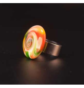 Bague artisanale multicolore – cabochon en verre filé – pièce unique