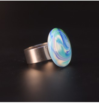 Bague en Verre Filé au Chalumeau "vert et bleu"  - acier INOXYDABLE
