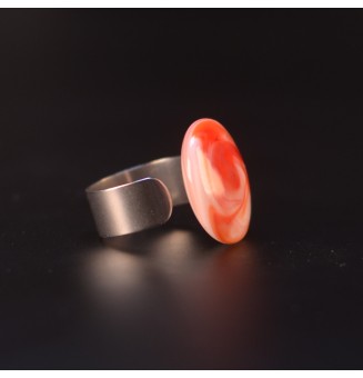 Bague artisanale rose rouge – cabochon en verre filé – pièce unique
