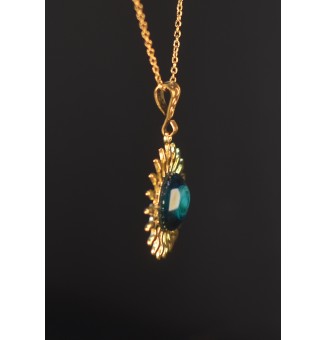 Collier Soleil bleu vert en Acier Inoxydable doré avec Perle de Verre Filé 44+3 cm