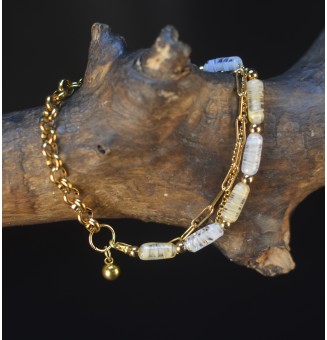 Bracelet multirangs doré et...