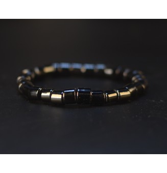 Bracelet élastique homme en perles de verre filé noires – Création artisanale unique