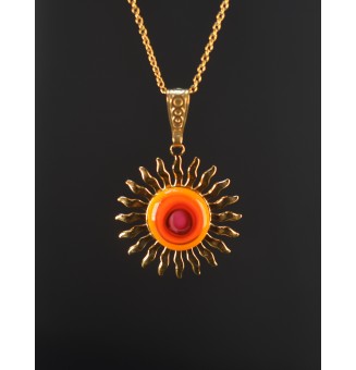 Collier Soleil en verre filé multicolore – Acier inoxydable doré