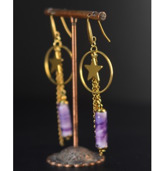 Boucles d'oreilles violettes en verre filé – Acier inoxydable doré