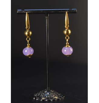 Boucles d’oreilles en perles verre filé – mauve opale - acier inoxydable doré