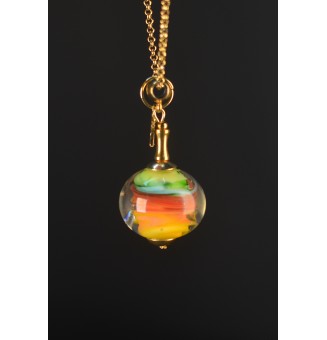 Collier long multicolore en verre filé – Acier inoxydable doré – 70 cm