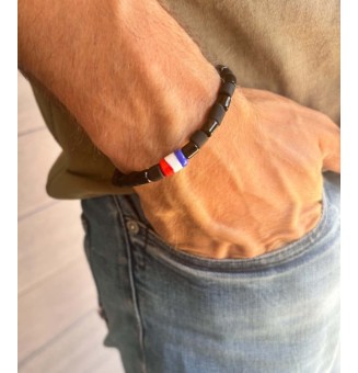 Bracelet élastique tricolore en verre filé – Création artisanale française