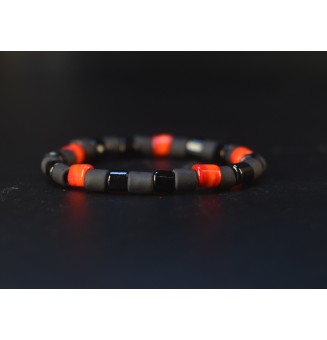 Bracelet élastique noir et rouge en verre filé – Création artisanale unique