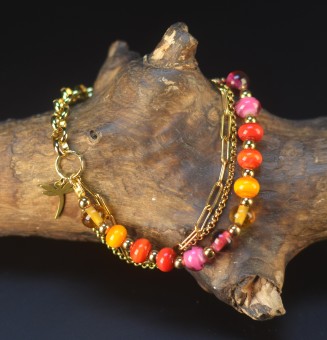 Bracelet multirangs doré en verre filé multicolore – Création artisanale française