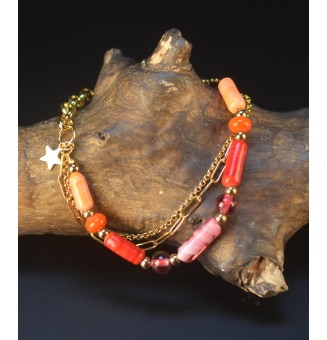 Bracelet multirangs doré en verre filé multicolore – Création artisanale française