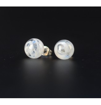 puces d'oreilles Gros diametre, blanc  9 mm Acier Inoxydable en verre