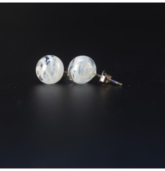 puces d'oreilles Gros diametre, blanc  9 mm Acier Inoxydable en verre