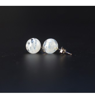 puces d'oreilles Gros diametre, blanc  9 mm Acier Inoxydable en verre