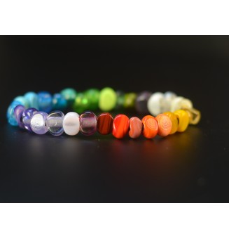 Bracelet élastique multicolore en perles de verre filé – Dégradé de couleurs – Création artisanale unique