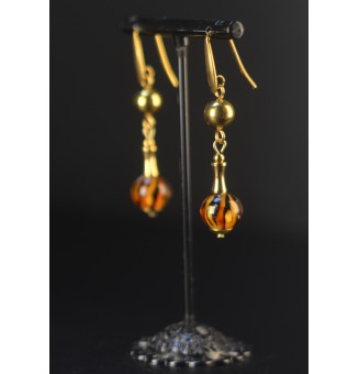 Boucles d'oreilles léopard en verre filé – Acier inoxydable doré