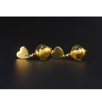 Boucles d'oreilles cœur en verre filé jaune translucide – Acier inoxydable doré