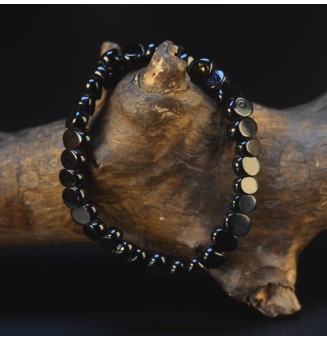 Bracelet élastique homme en perles de verre filé noires – Création artisanale française