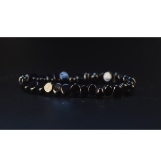 Bracelet élastique homme en perles de verre filé noires – Création artisanale française