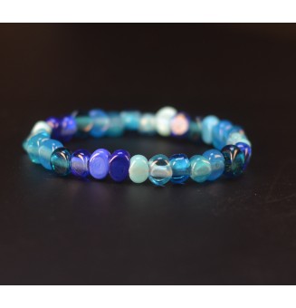 Bracelet élastique en perles de verre filé bleues – Dégradé de bleus – Création artisanale unique