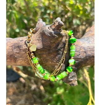 Bracelet VERT Doré & Perles...