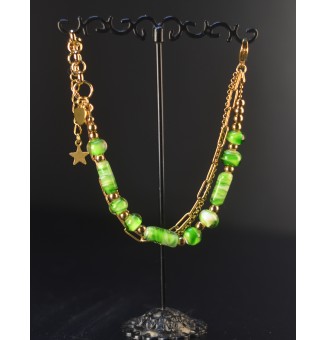 Bracelet VERT Doré & Perles de Verre Filé – Modèle Unique - VERT