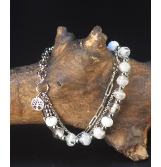 Bracelet Multirangs  & Perles de Verre Filé – Modèle Unique - blanc