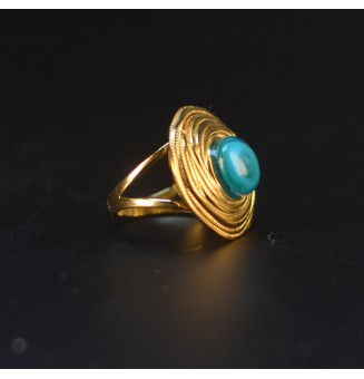 Bague en Verre Filé au Chalumeau "BLEU vert"  - acier INOXYDABLE doré