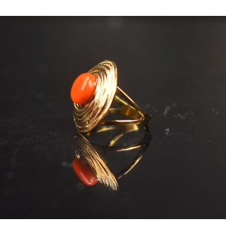 Bague en Verre Filé au Chalumeau "orange"  - acier INOXYDABLE doré